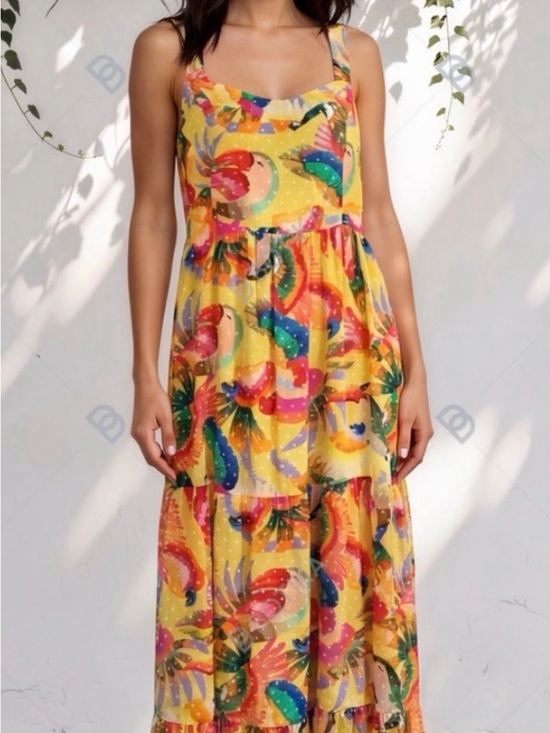 FARM Rio Dresses & Skirts - NWT FARM Rio Yellow Tropical Print Tiered Maxi Dress with Multicolor Accents